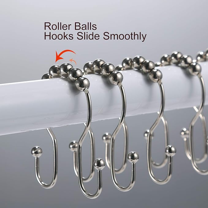 Shower Curtain Hooks, Stainless Steel Shower Curtain Hangers, Double Hook - Image 5