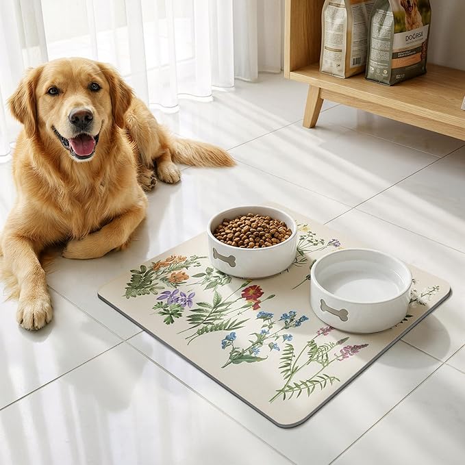 LOKHOM 12"x20" Dish Drying Mat，Vintage Sage Flower Herb Coffee Mat | Ultra - Image 4