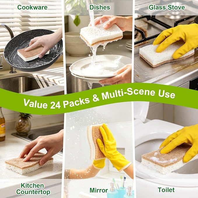 HOMEXCEL Kitchen Dish Sponges, 24 PK Non Scratch Natural Sponge - Image 7