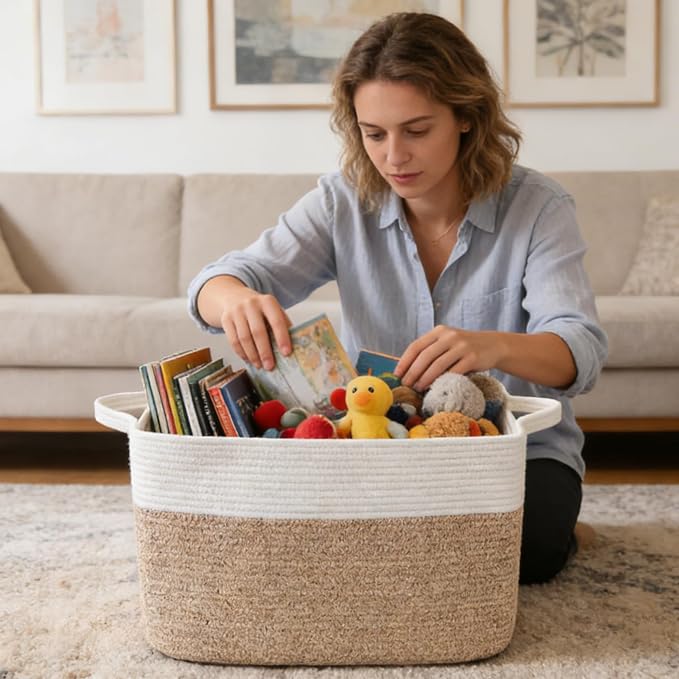 96L Laundry Basket with Handles, Extra Blanket Basket - Image 4