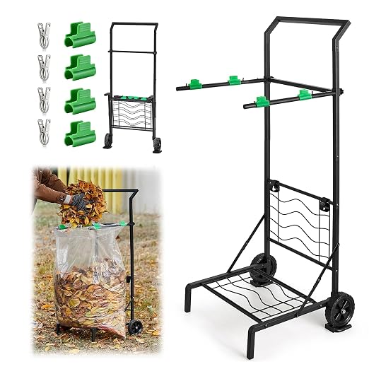 Foldable Leaf Bag Holder, 30-45 Gallon Mobile Trash Bag Stand | Removable Arms by KITIVIALA