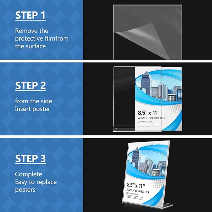 Acrylic Sign Holder 8.5 x 11 6 Pack, Double-Sided Clear Sign Holder Plastic Stands for Display, Table Sign Stands, L Shape Flyer Holder