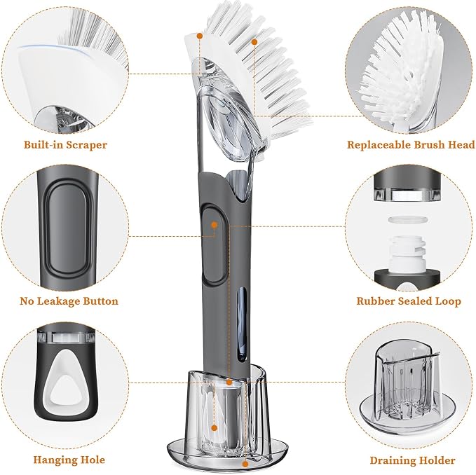 RIMAY Soap Dispensing Dish Brush Set - Image 7