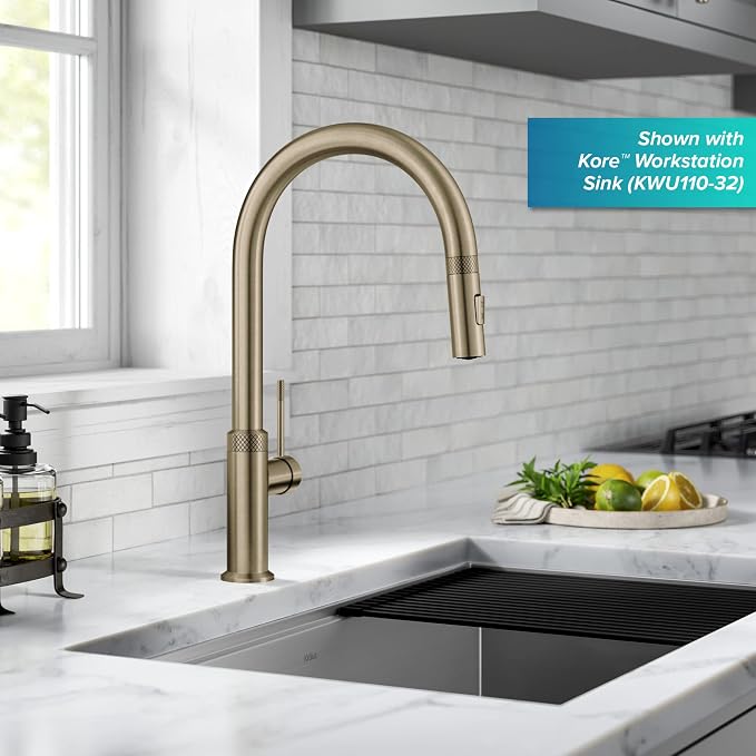 KRAUS Brushed Gold 17 in Pull Down Kitchen Faucet KPF-2654BG | Diamond-knurled - Image 6
