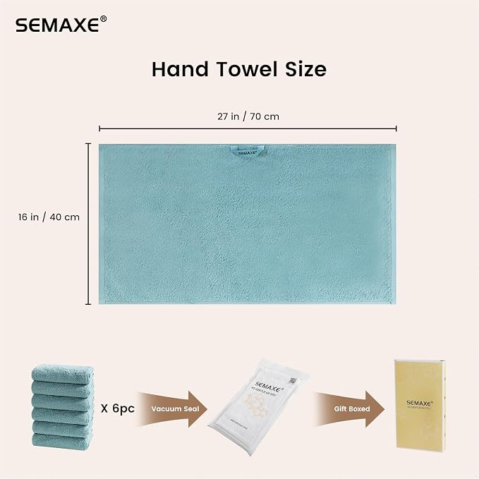 SEMAXE 6-Pack Blue Cotton Hand Towels - Image 2