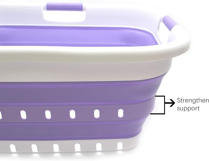 SAMMART 41L Set of 2 Collapsible 3 Handled Plastic Laundry Basket-Foldable Pop - Image 4