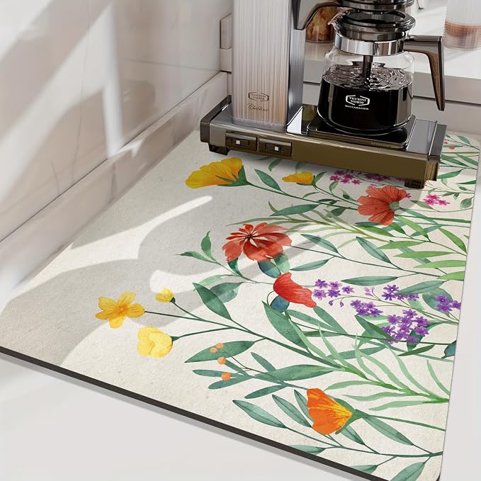 LOKHOM 18"x24" Dish Drying Mat，Colorful Floral Coffee Mat | Ultra Absorbent - Image 9