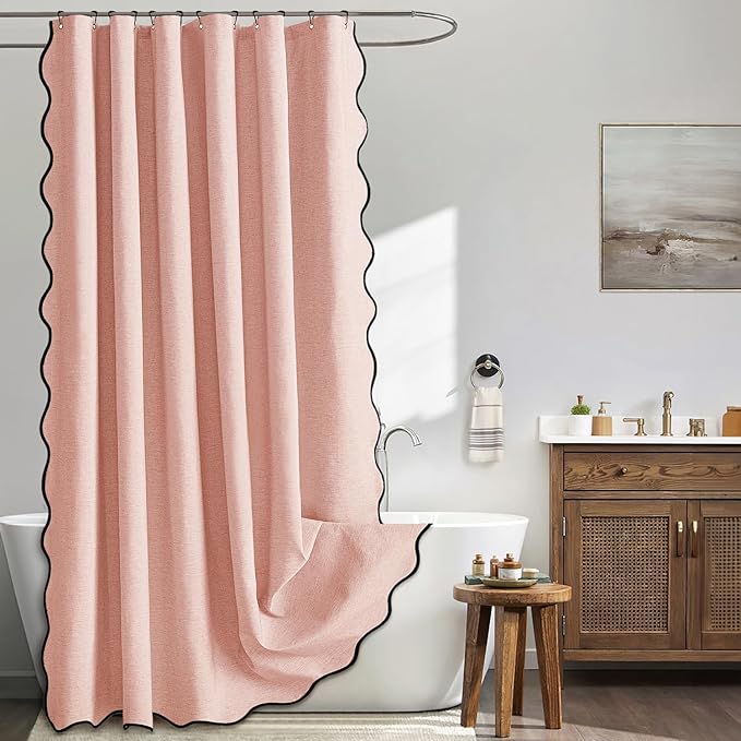 MIULEE 72"x84" Extra Long Scalloped Linen Shower Curtain Blush Pink by MIULEE