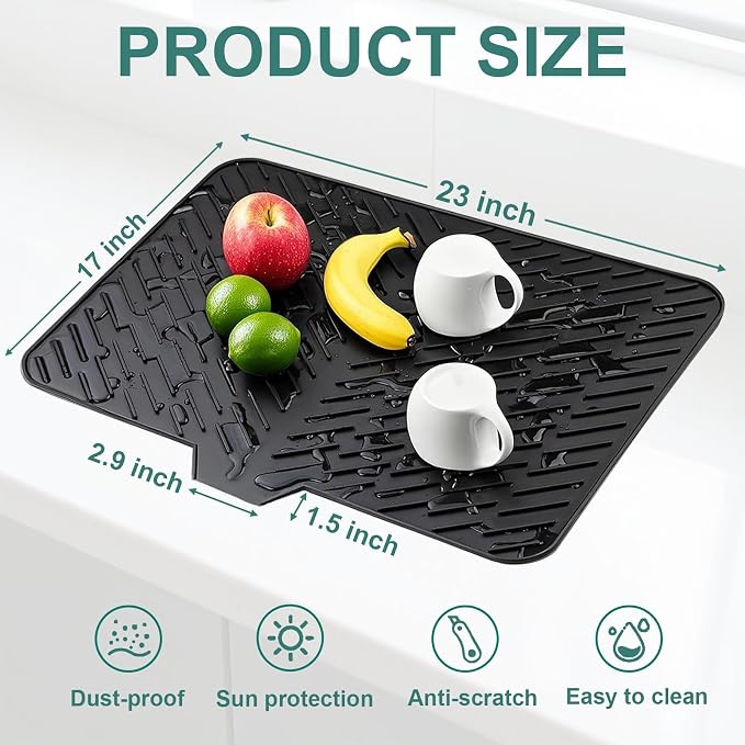 Silicone Dish Drying Mat for Kitchen Counter, Hangable & Roll-Up for - Image 3