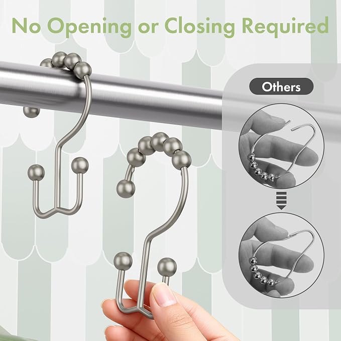 Amazer Shower Curtain Rings, Rust-Resistant Metal Double Shower Hooks - Image 4