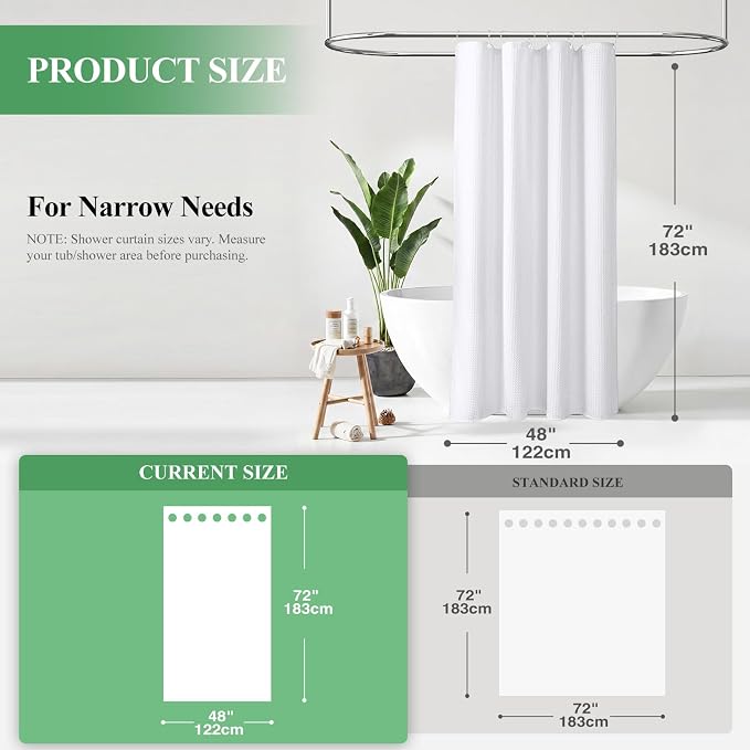 Dynamene Stall Waffle Shower Curtain 256 GSM Heavy Fabric 48x72 White - Image 2