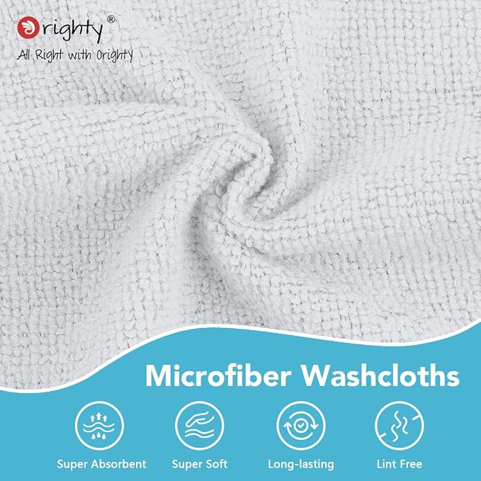 Orighty Washcloths, 5 Pack Microfiber Face Towels, 12x12 Inch White - Image 6