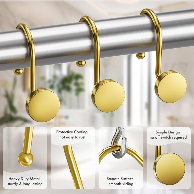 AmazerBath Gold Shower Curtain Hooks, Shower Curtain Rings Modern Decorative - Image 4