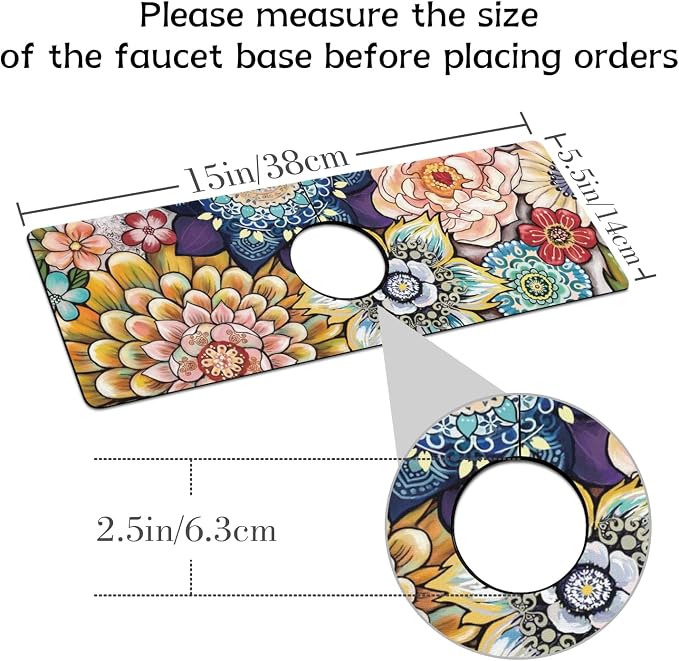Boho Colorful Mandala Flower Kitchen Sink Splash Guard Faucet Mat, Faucet - Image 2