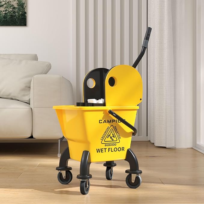 HOMCOM Mop Bucket with Wringer on Wheels, 27.5 Quart, with Mop - Image 9