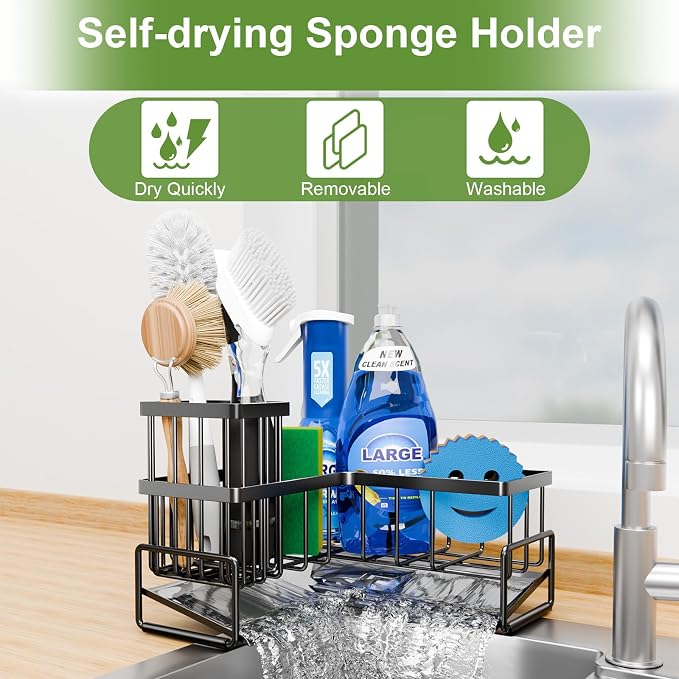 Fikoksol Large Sponge Holder for Kitchen Sink, 90-Degree Sink Caddy Storage - Image 5