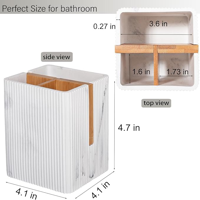 Toothbrush Holders for Bathroom, 3 Slots Toothbrush Organizer, Marble White | - Image 4
