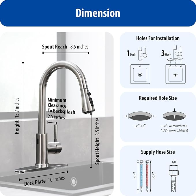 WEWE Touchless Kitchen Faucet, Brushed Nickel, Single Handle | Soap Dispenser - Image 6