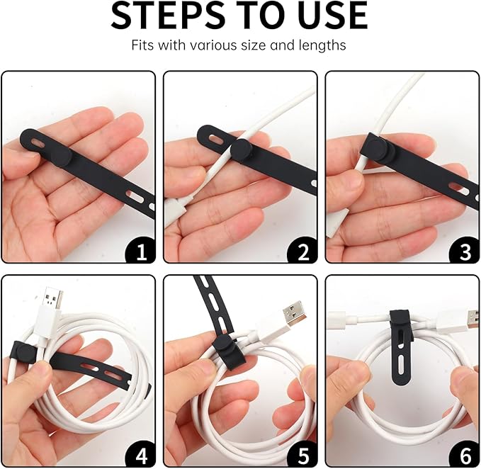 Oligei 25 Pcs Silicone Cable Ties, Cable Ties Reusable, High Elasticity Cord - Image 5