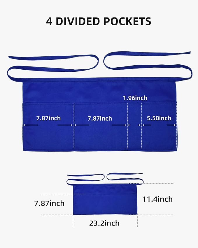 Argstar 2 Pack Server Apron with 4 Pockets, Waitress Waiter Waist Short Aprons(Available in 60/120 Pack)