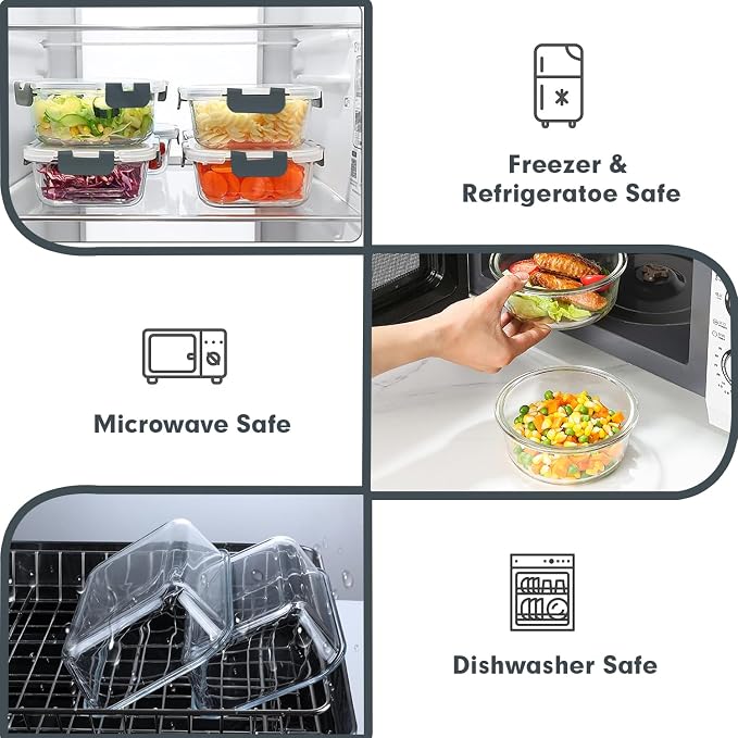 VERONES 30 Pieces Glass Food Storage Containers Set - Image 3