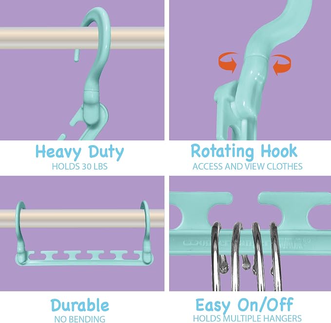 Max Space Saving Hangers, 360° Hooks, Pastel Blue | Assembled cascading hangers - Image 3