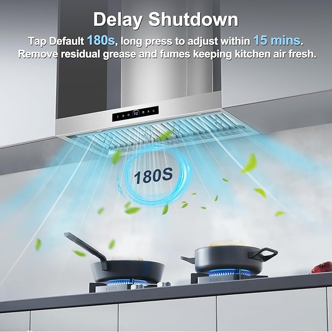 30 inch Wall Mount Range Hood, 1200 CFM with 4-Speed Gesture Sensing & Touch Control, Stainless Steel Ducted Kitchen Stove Vent Hoods with 2 LED Lights, Time Setting, Dishwasher-Safe Baffle Filters