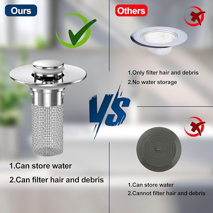 Vakabiu 2024 New Pop Up Bathroom Sink Drain Strainer Hair Catcher, Sink Drain - Image 5