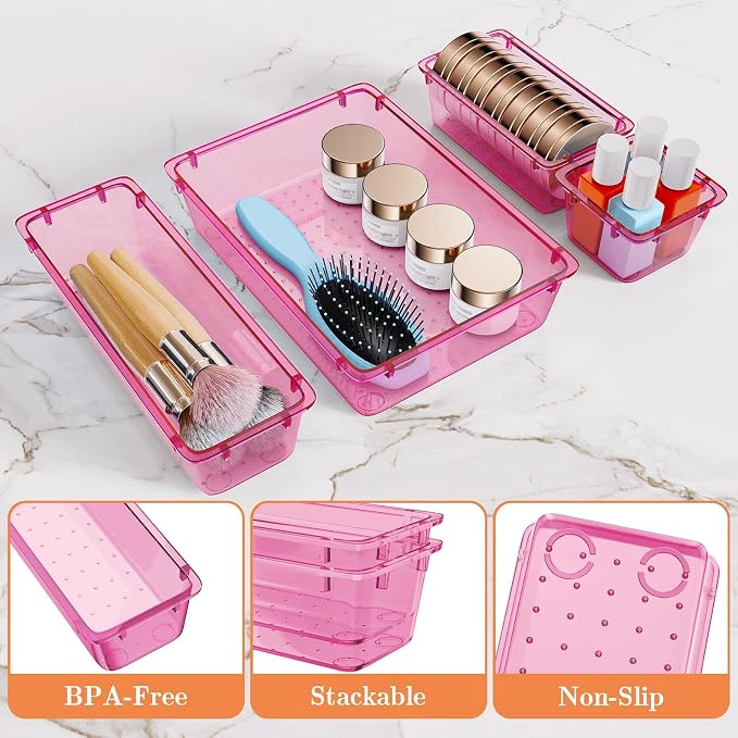 SpaceHacks 25 PCS Plastic Drawer Organizer, 4-Size Versatile Organizer Trays & - Image 3