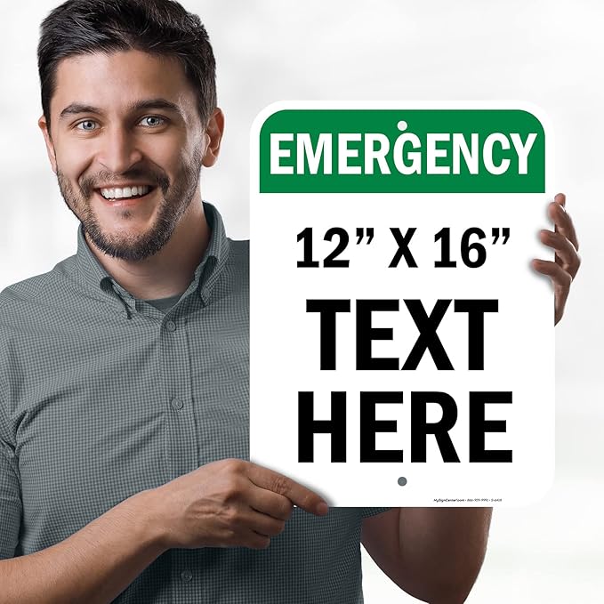 Custom Emergency Sign, OSHA Sign, 12x16 Inches, Post Holes, Rust Free .040 Aluminum, Fade Resistant, Indoor/Outdoor Use, Made in USA by My Sign Center
