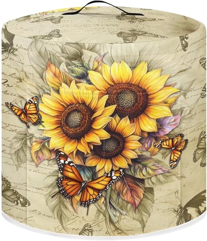 Sunflower Butterfly Print Pressure Cooker Cover for 6 Quart Instant Pot and Air Fryer Accessories, Stain Resistant Washable Round Protective Cover Electric Appliance Cover with Front Pocket