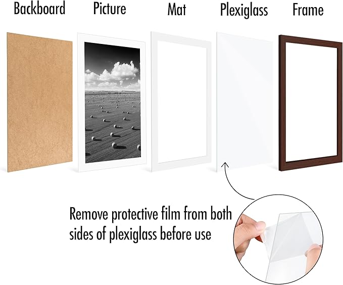 Americanflat 11x17 Picture Frame with Polished Plexiglass - Set of 5 - Use as 9x15 Frame with Mat or Display 11x17 Photo Without Mat - Galleria Collection - Picture Frames for Wall Display - Mahogany
