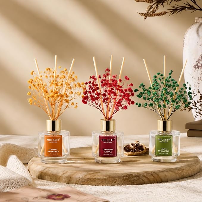 Reed Diffuser Set of 3, Coconut Pineapple Lemon Eucalyptus Cranberry Apple Oil - Image 6