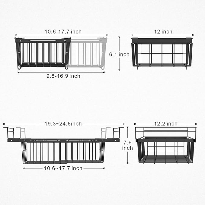 iSPECLE Deep Freezer Organizer Bins for 10 to 20 Cu.Ft, 3 Pack Stackable & Hanging Baskets, Expandable Metal Wire Storage System, Fits 17.5"-22.6" Width, Chest Freezer Only, Black