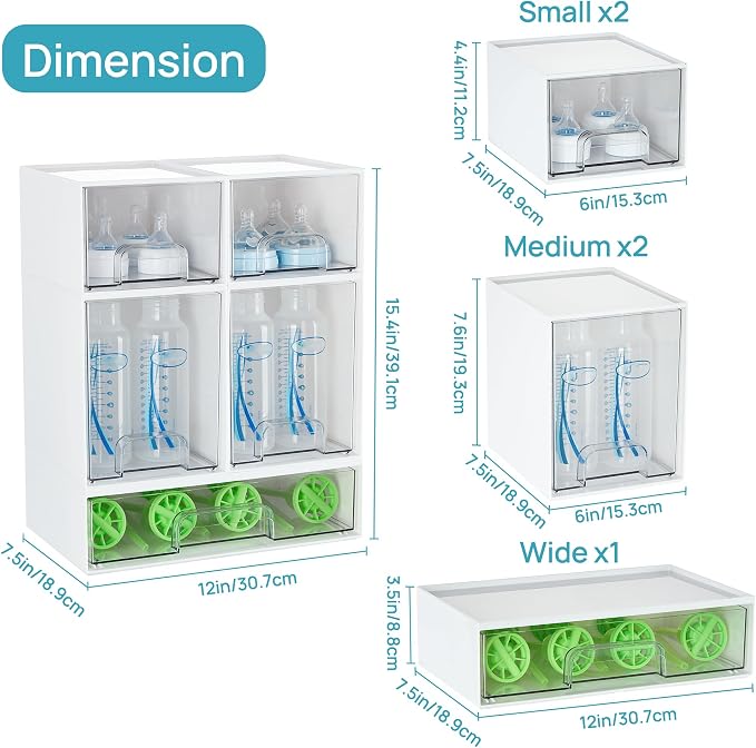 Vtopmart Stackable Storage Drawers Set of 5, Baby Bottle Organizer, Beauty - Image 3