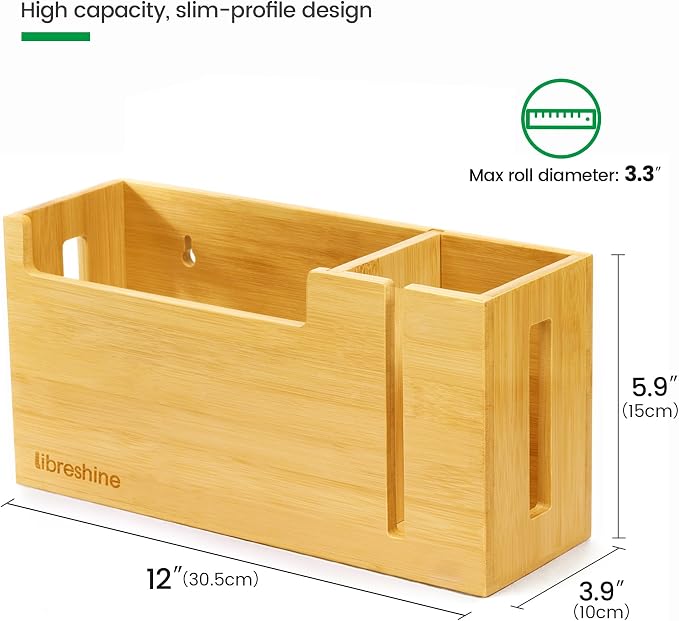 Bamboo Small Trash Bag Dispenser, 1.2-4 Gallon Bags, Wall Mount | Fits rolls up - Image 5