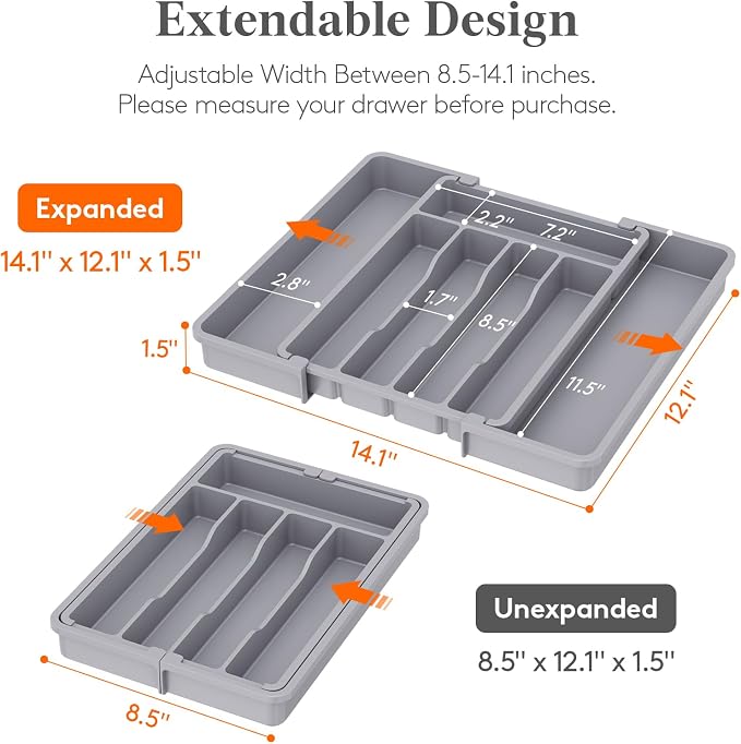 Lifewit Expandable Silverware Drawer Organizer, Kitchen Utensil Tray | BPA-free - Image 2