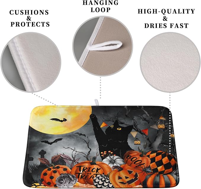 Halloween Black Cat Pumpkin Dish Drying Mat - Image 3