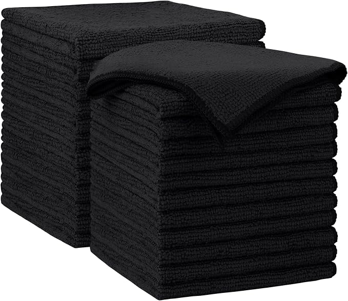 AIDEA Black Microfiber Cleaning Cloth-24PK, Reusable Cleaning Rags 12"x 12" | by AIDEAHOME