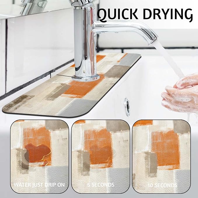 MCALK Orange Kitchen Sink Faucet Mat Splash Guard, Absorbent Quick-Dry Kitchen - Image 2