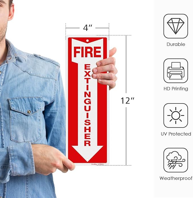 GicnKeuz Fire Extinguisher Sign, 12"x4" .040 Rust Free Heavy Aluminum, Reflective, Weatherproof and Fade Resistant, 2 pre-drilled holes, Easy to Install, Indoors and Outdoors Use (12-Pack)