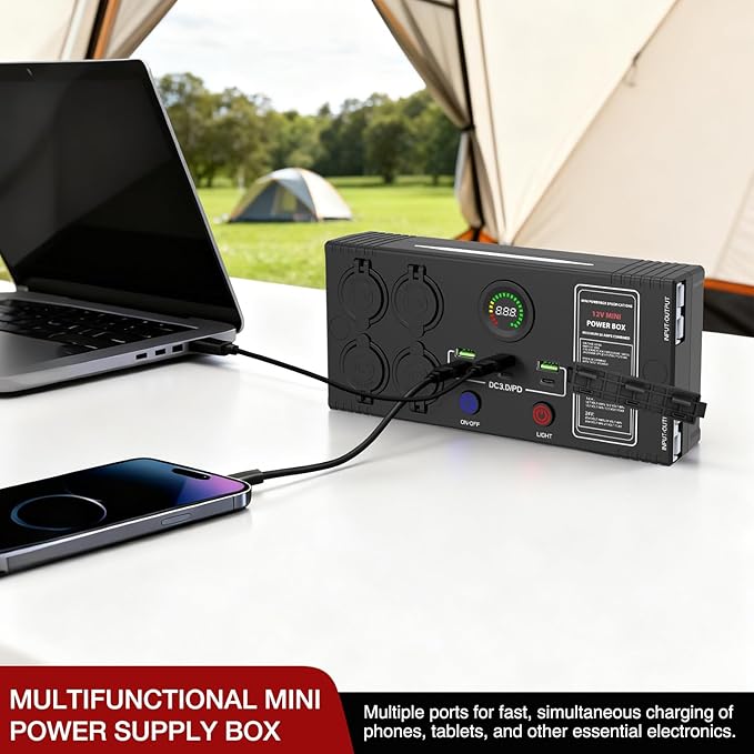 Nilight Mini Power Box 12V 24V DC Compact Design Distribution Box Plug & Play Multi Ports -2 Anderson, 3 USB, 3 USB-C, 4 Cig Sockets Perfect for Outdoors Camping Fishing RV 4Wd Caravans Emergency