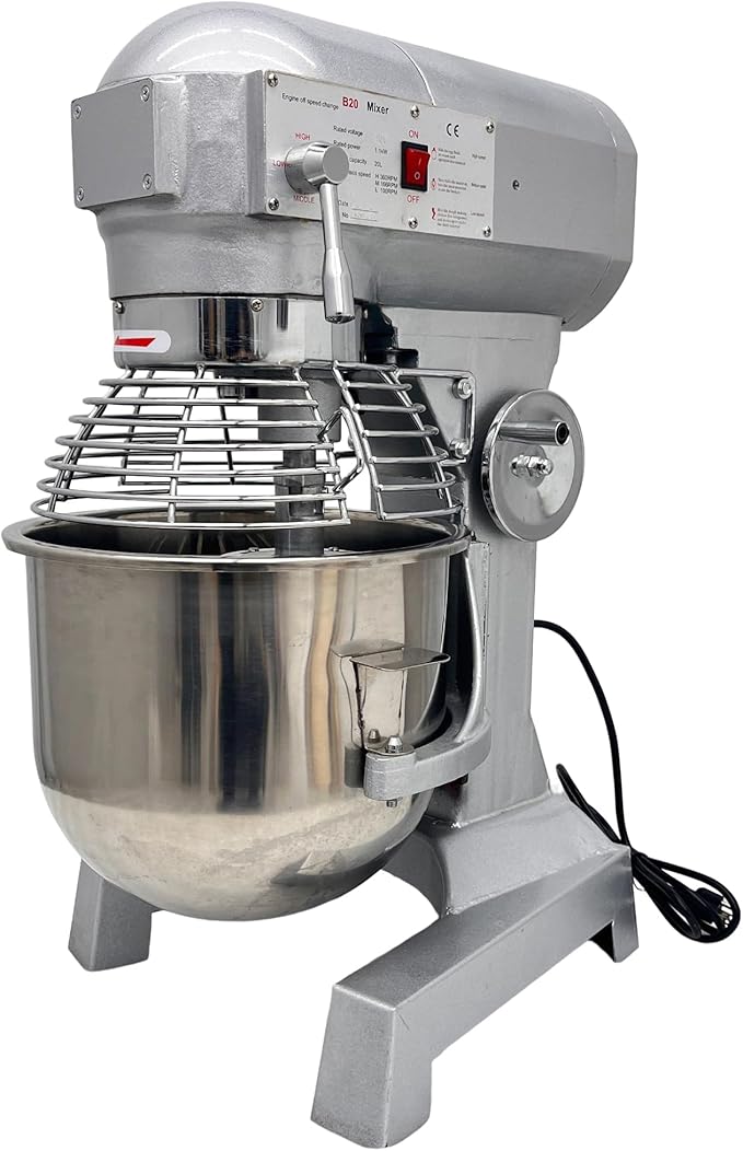 INTSUPERMAI Stand Mixer Commercial Dough Mixer Dough Kneading Machine 20L 20QT Electric Food Dough Mixer Machine with Automatic Stop Function 3 Types Hooks Whisk Beater 3 Speeds Adjustable 110V 1100W
