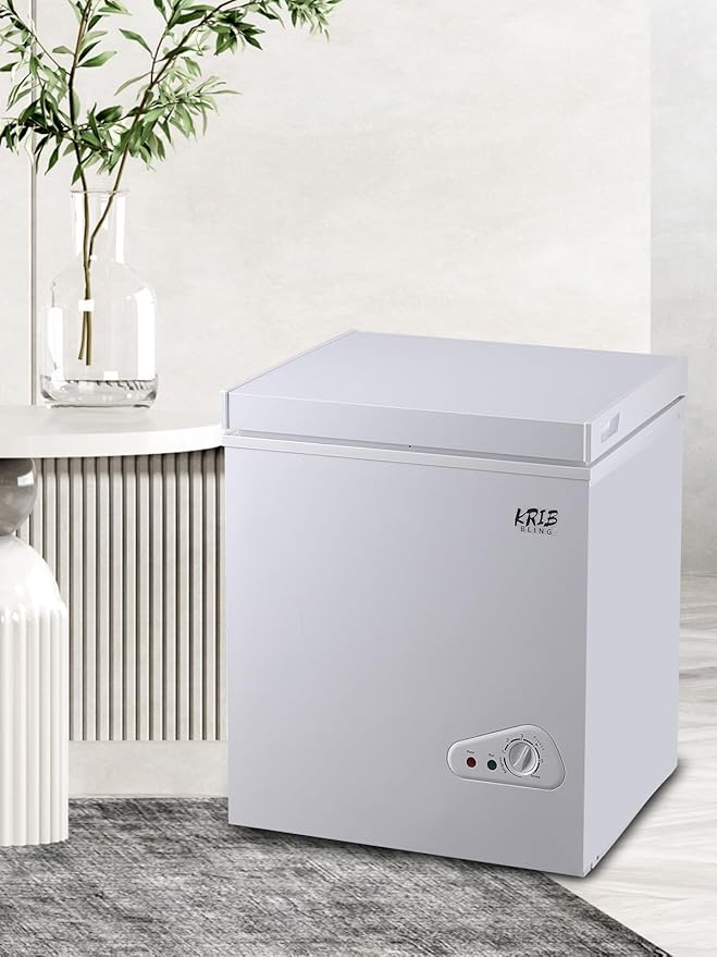 3.5 Cu.Ft Deep Compact Freezer with a Removable Basket, Chest Freezer 7 Gears Temperature Control(-18°F to -46°F), for House, Garage, Kitchen, Basement, Shop, White