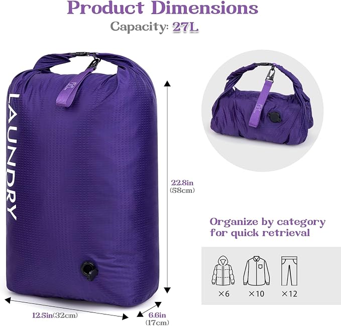 Travel Laundry Bag, Vacuum Compression Dirty Clothes Travel Bag - Image 2