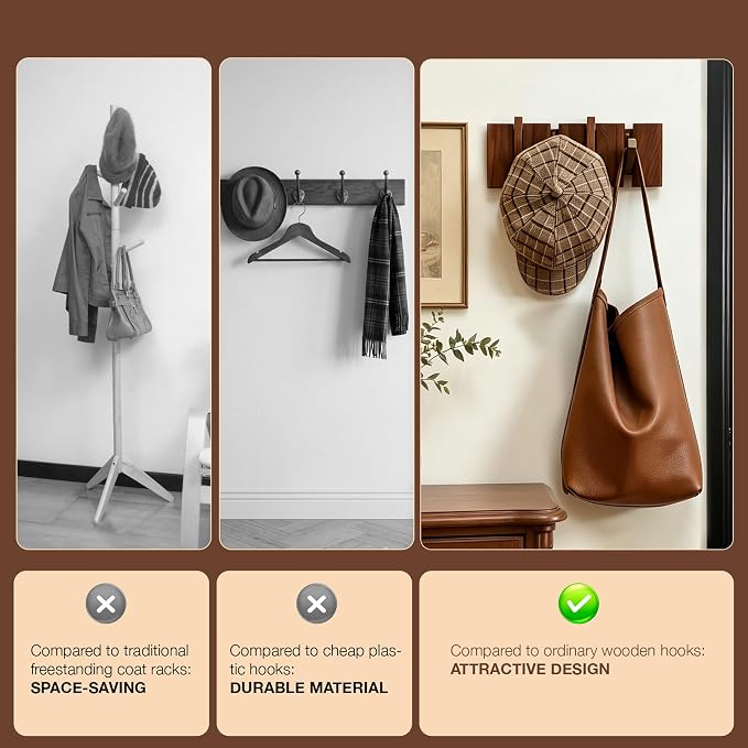 Wooden Coat Hooks Wall Mounted, Coat Rack Hanger Wall Mount - Image 6