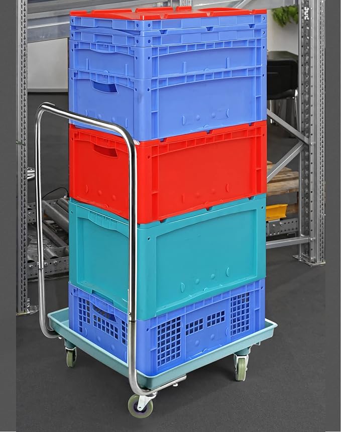 QWORK Warewashing Rack Dolly, 21.26" x 21.26" x 34.65", 200 Lbs Load Capacity, with Detachable Handle and 4 Swivel Casters, 1 Pack