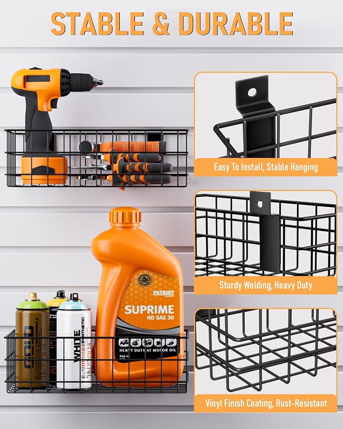 INCLY 4 Pack Black Metal Slatwall Baskets Set, Mounted Slatwall Accessories - Image 3