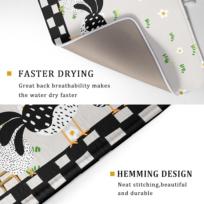 Black Rooster Dish Drying Mat for Countertop 18x24 Inches Buffalo Plaid - Image 3