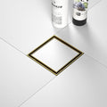 Square Shower Drain 4", Brushed Gold Floor Drain with Tiled Insert Grate & Hair Strainer, 304 Stainless Steel Bathroom 2-in-1 Tiled in Drain, CUPC Certified (Brushed Gold, 4'')